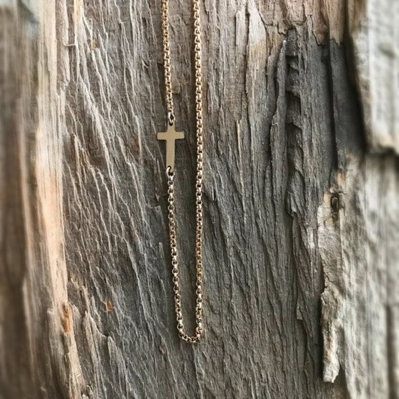 Gold Sideways Cross Necklace - 18 Inches - Picture 5 of 7